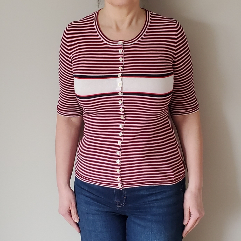 D&G Red, White And Black Striped Button-Up Top